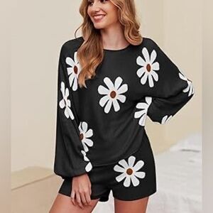 EKOUAER lounge set outfit black daisy size L